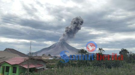 Erupsi Gunung Sinabung yang terjadi, Selasa (24/5) menyebabkan sejumlah wilayah terpapar debu tebal. SUMBER/pardi simalango